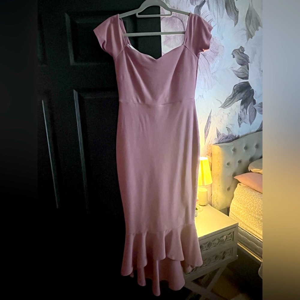 Lulu's Mauve Midi Mermaid Dress with Ruffle Hem